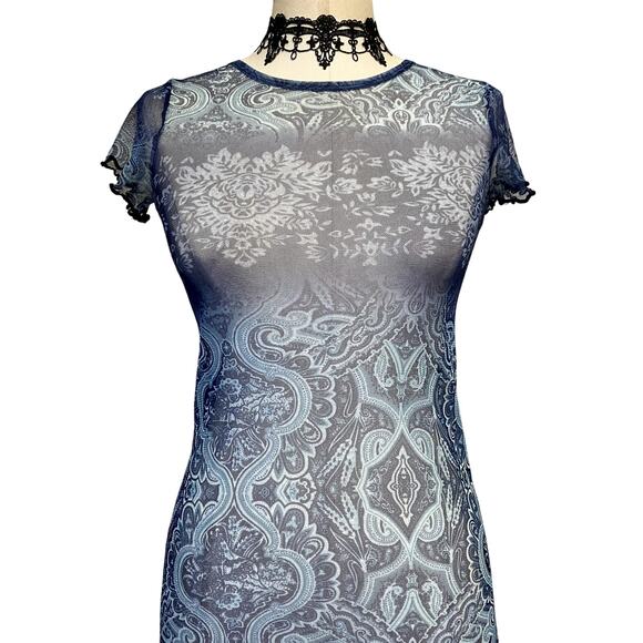 Amy Byer Vintage 90s USA Sheer Hippie Boho Fairy Lettuce Hem Short Sleeve Dress - Picture 4 of 12